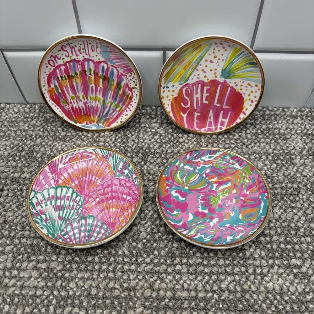 Lilly Pulitzer Coasters Beach‎ Ocean Theme Neon Colors 4 Inches Gold Trim